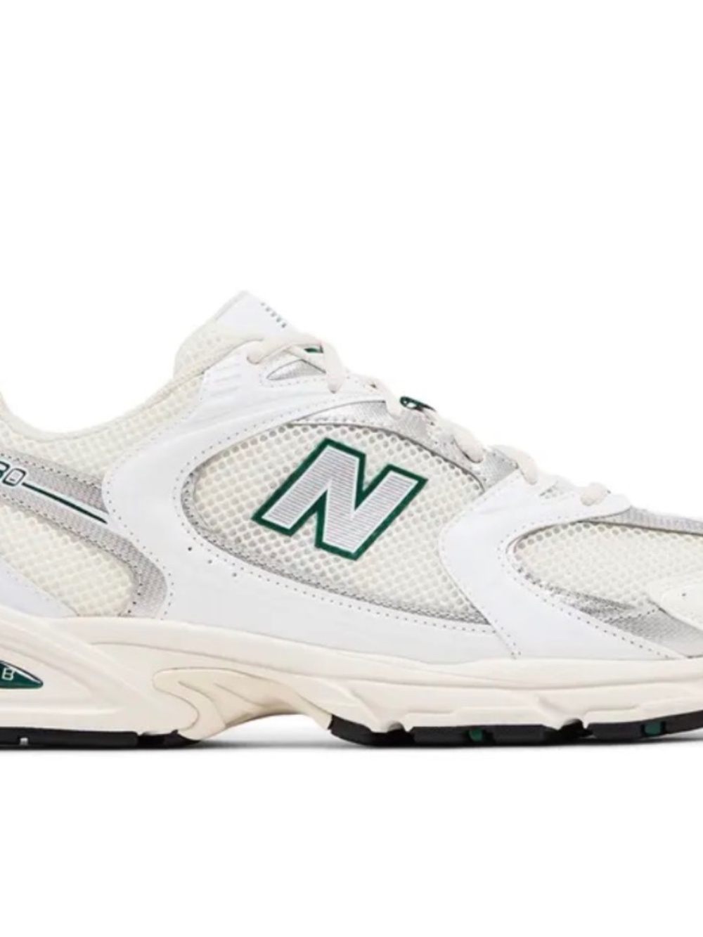 New Balance 530 green and white shoes